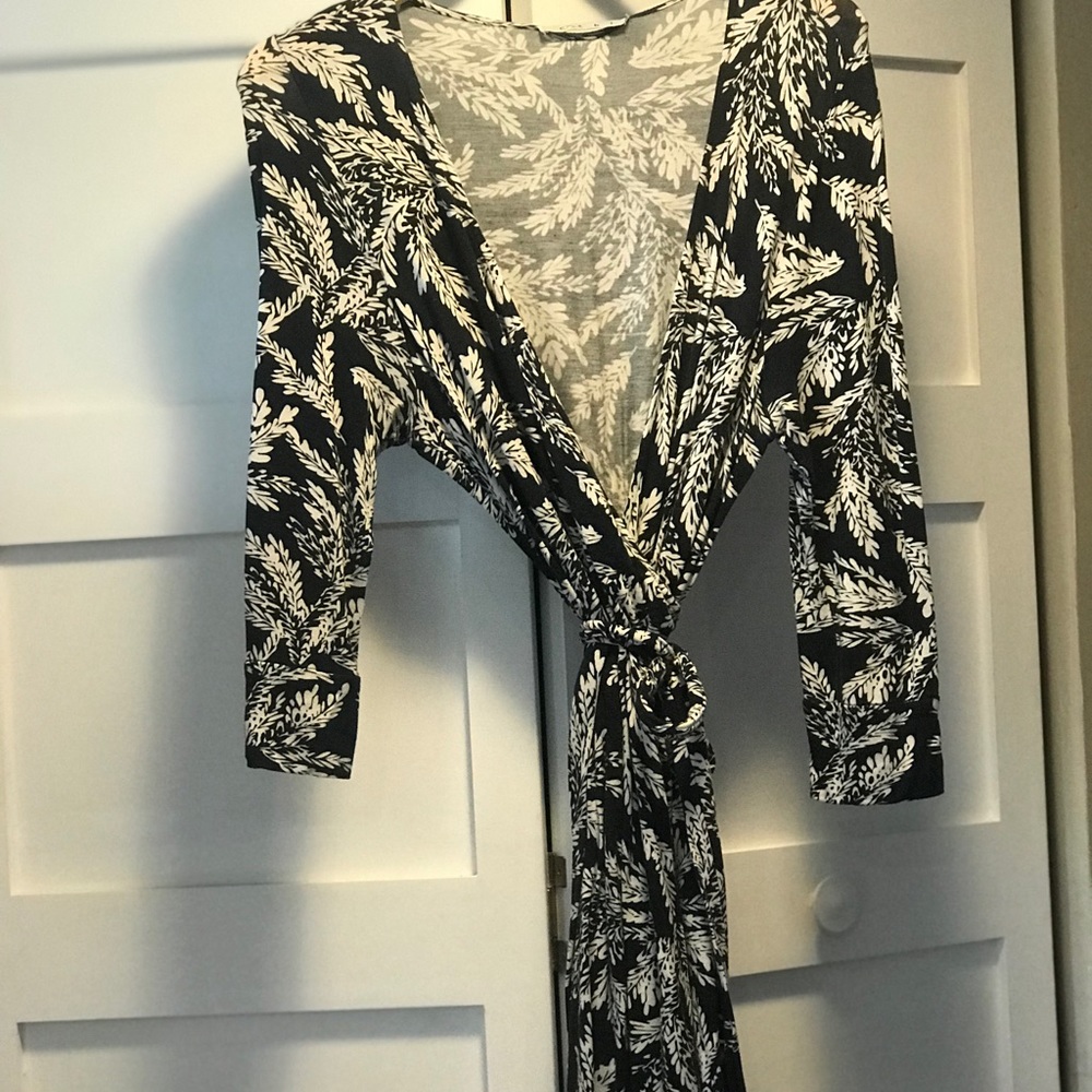 CAbi knit wrap dress in fern print